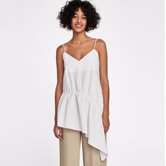 Zara Tops - Zara Asymmetric White Spaghetti Strap Top. Small.